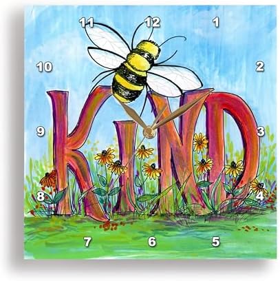 3dRose Wall Clock Silent - 13 inch - Bee Kind Painting - Quotes