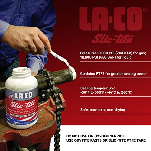 La-Co 42029 Slic-Tite Premium Thread Sealant Paste with PTFE, -50 to 500 Degree F Temperature, 1 pint Brush-N-Cap Jar