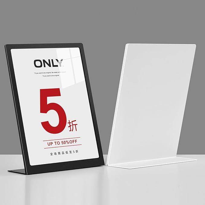 ECKEK Carbon Steel Sign Holder, Slanted Menu Displays, Table Top Sign Stand (L Shape Black A5 148×210mm/ 5.83×8.27 inches)