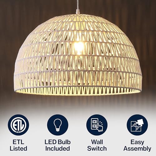 JONATHAN Y Campana 1-Light Pendant Dome Ceiling Lamp, 20", White