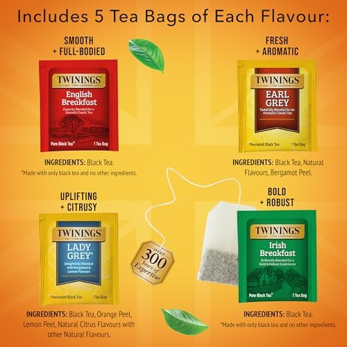 Twinings Black Tea Variety Sampler Pack, Tea Bags, 20 CT Box (6 Pack)