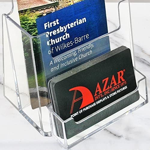 Azar Displays, 252922-50PK, Counter Trifold Brochure Holder with Horizontal Business Card Holder, Brochure Display Stand with Gift Card Pocket Flyer Holder Clear Card Display for Literature, 50-Pack
