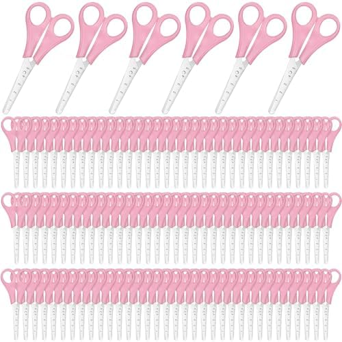 Honoson 150 Pack Student Scissors Bulk with Ruler Blade,Pink