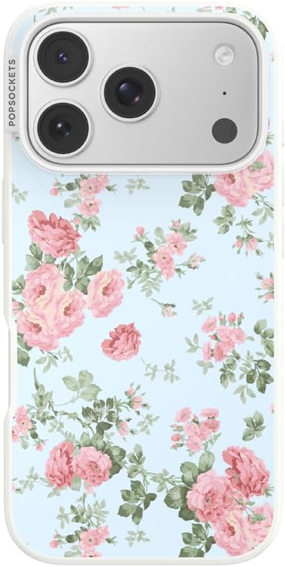 PopSockets iPhone 17 Pro Phone Case with MagSafe- Cottage Tutu Blue | Magnetic, Wireless Charging, Camera & Drop Protection, Light Blue, Baby, Flower, Floral
