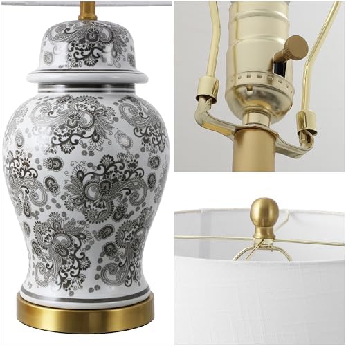 JONATHAN Y Ellis Chinoiserie Ginger Jar Table Lamp 29.5", Gray/White