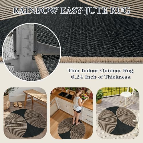 Lahome Modern Rainbow Round Rug 4ft, Circular Indoor Outdoor Kitchen Rug