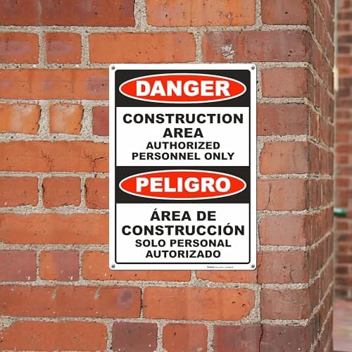BRIMAR Bilingual Danger Construction Area Authorized Personnel Only Sign