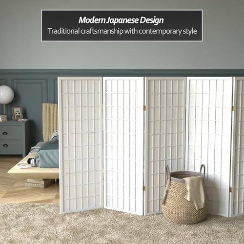 4 ft. Short Window Pane Shoji Screen - White - 5 Panels
