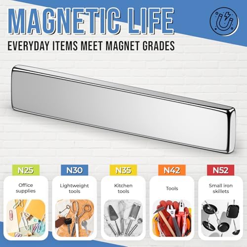 FINDMAG 12 Pack Bar Magnets, Rare Earth Magnets, Silver, 2.36x0.39x0.12in
