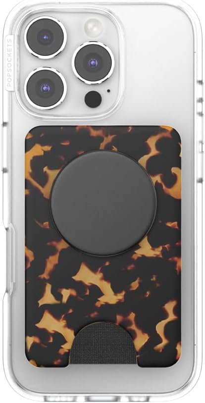 PopSockets Phone Wallet for MagSafe with Grip- Tortoiseshell | PopWallet, Holds 3 Cards, Magnetic, Removable, Secure, Tortoise, Shell, Phone, Women