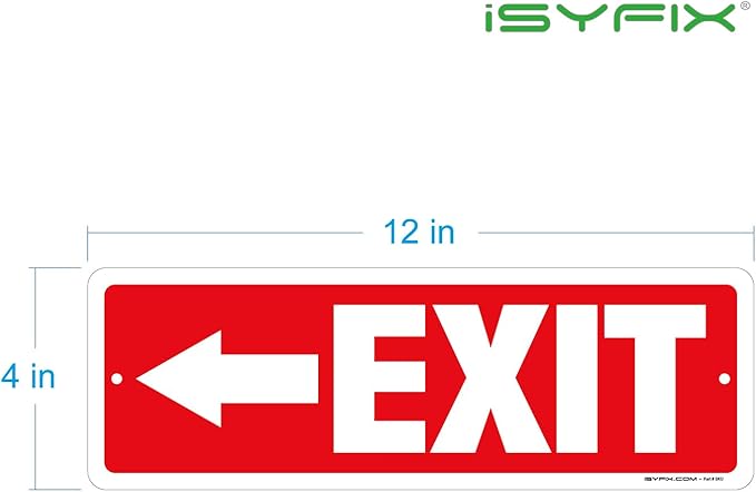iSYFIX Exit Signs 2 Pack 12x4 Inch with Directional Left Arrows - Rust Free Aluminum, Laminated for UV, Weather, Scratch Resistance - Ideal for Offices, Schools, Theaters, Restaurants