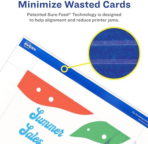 Avery Printable Postcards with Sure Feed Technology, 4" x 6", White, 100 Blank Postcards for Laser Printers (5389)