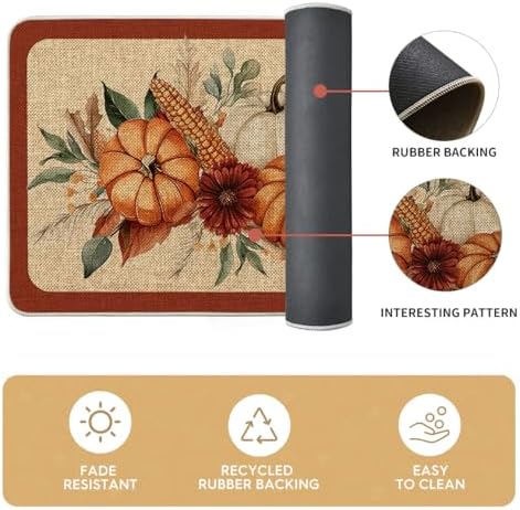 Artoid Mode Corn Flower Pumpkin Fall Kitchen Mats Set of 2-17x29+17x59