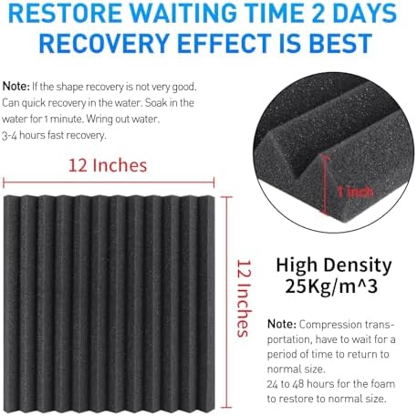 Focusound 120 Pack Acoustic Foam Panels 1" x 12" x 12" Sound Proof Foam Panels Soundproofing Noise Cancelling Wedge Panels for Home Office Recoding Studio with 600 PCS Double-Side Adhesive