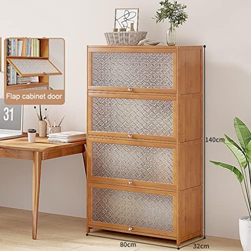 Bamboo Bookcase with flip-up Acrylic Doors, 1-5 Tier Free Standing Book Shelf Storage Organizer for Living Room Office Bedroom (Wood 80 * 32 * 140cm)