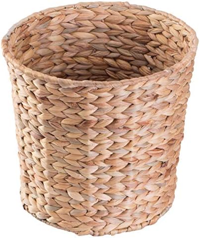 Natural Water Hyacinth Round Waste Basket - for Bathrooms, Bedrooms, or Offices