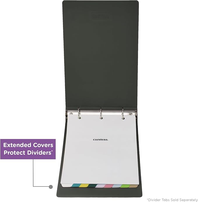Carstens 3-Inch Heavy Duty 3-Ring Binder - Top Opening, Charcoal Gray, Durable Plastic, Precision No-Gap Rings, Waterproof Cover, No Pockets, Holds 400 Letter Sheets, BPA-Free, Made in USA (1781-3R)