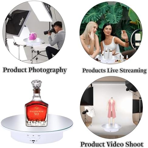 JAYEGT Motorized Rotating Display Stand, 7.87inch /17.6lbs Load, 360 Degree Electric Rotating Turntable for Photography Products, Jewelry，5 Colors Backgrounds, Mirror Cover (White/Remote Control)