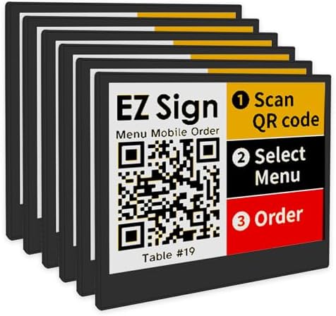[Santek] EZ Sign NFC E-Paper Display – No Battery, Ultra-Thin 0.13”, Rewritable 4-Color Digital Display, App-Controlled (iOS/Android/PC), IP65 (Black, 4.2" 6pcs, No Stand and Clip Included)