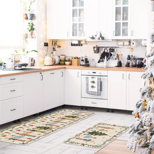 JarThenaAMCS Christmas Nutcracker Kitchen Mat Set of 2 Watercolor Nutcracker Kitchen Floor Mats Xmas Cartoon Non-Slip Door Rugs for Party Home Entrance, 17 x 29 Inch & 17 x 47 Inch