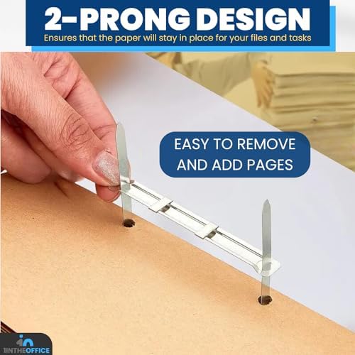 1InTheOffice Prong Fasteners, Heavy-Duty 2-Piece Set, 2.75-Inch Center, 200-Sheet Capacity, Metal, Silver, 100 Pieces, 2 Pack