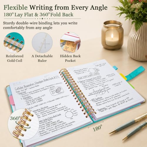5 Subject Spiral Notebook with Pockets Dividers, 6.2''x8.2'' 300 Pages