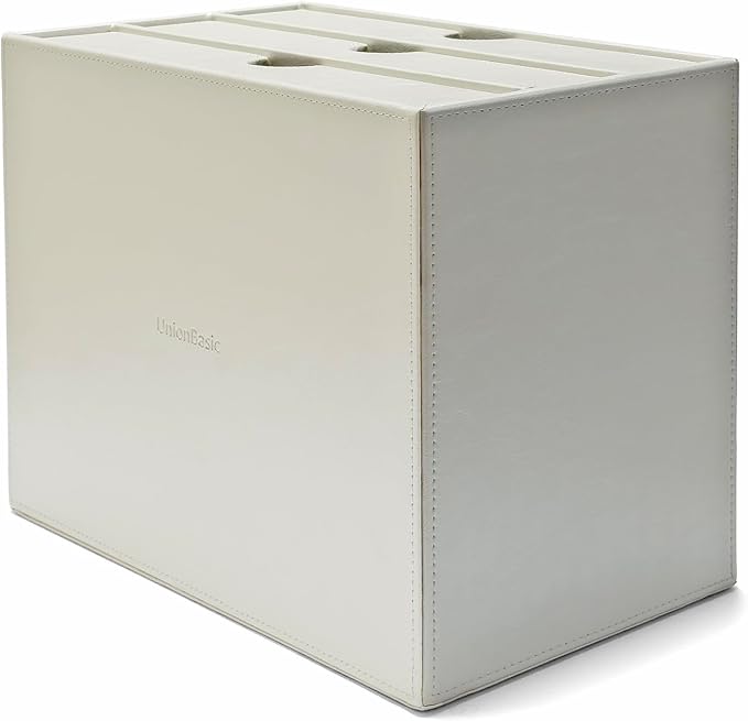 UnionBasic Document Organizer, 3-Drawer File Cabinet Document Storage Box, Office Desktop Filing Organizer, Creamy White | Document Storage Box, Office Desktop Filing Organizer, Printed Oil Faux Leather