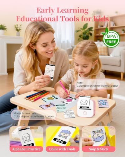Memoking Sticker Printer T02 Sticker Maker Machine with 6 Rolls Paper