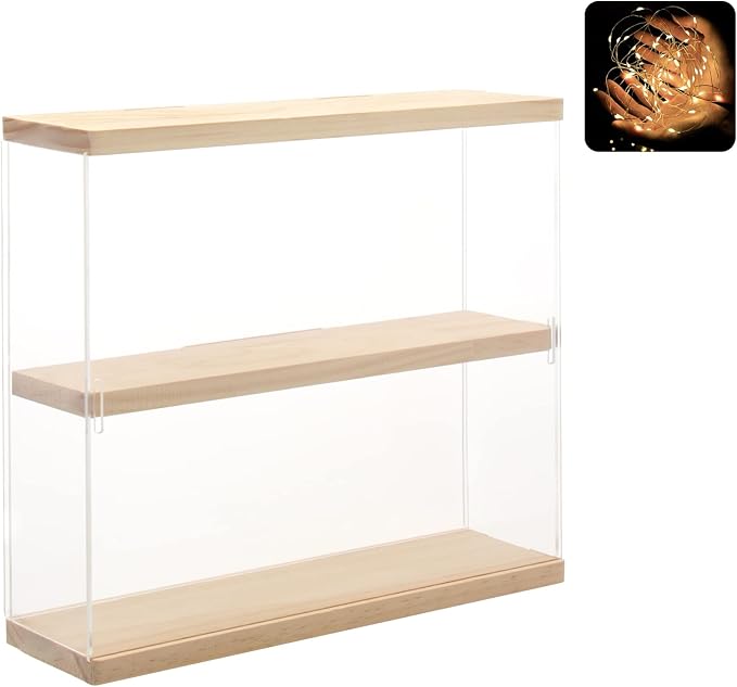 NONEMEY Clear Acrylic Display Case Stand 2 Tier Storage Box Wall Mount Showcase Dustproof Organizer Box for Collectibles (2Tier 12×3.3×10inch)