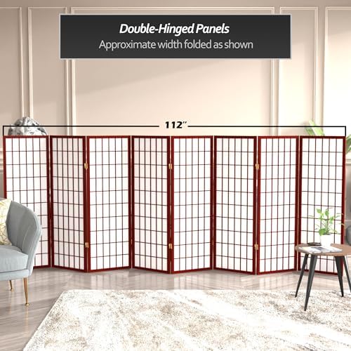 Red Lantern 4 ft. Short Window Pane Shoji Screen - Rosewood - 8 Panels