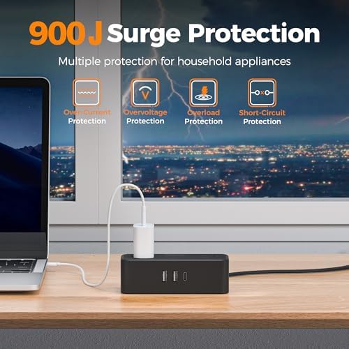 TESSAN Extension Cord 10 FT, Power Strip with 900J Surge Protection, Black