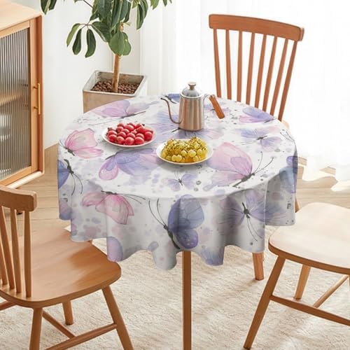 Purple Butterfly Tablecloth, Watercolor Pink Butterfly Abstract Cartoon Print Table Cloth for Farmhouse Kitchen Dinning Room Picnic Parties Home Decor, 36x36in