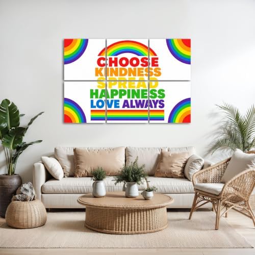 6 Pack Art Acoustic Panels Sound Absorbing Rainbow Motivational Poster Choose Kindness Spread Happiness Love Decorative Soundproof Wall Panels Self Adhesive for Home Recording Studios 72"x48"
