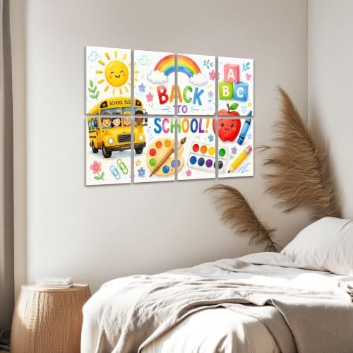 8 Pack Art Acoustic Panels Sound Absorbing Back to School School Bus Art Supplies Rainbow Elements Decorative Soundproof Wall Panels Self Adhesive for Home Recording Studios 48"x32"