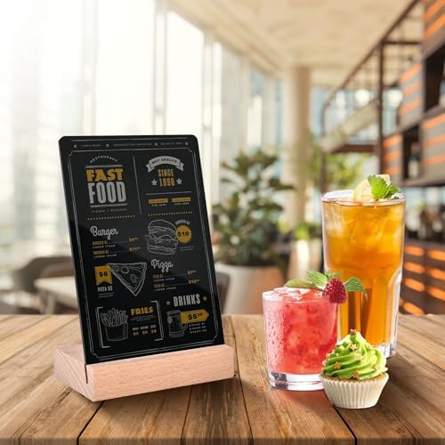 PINTUSON Mini Chalkboard Signs with Wooden Stand (4 Sets), 4x6 Acrylic Food Labels for Party Buffet, Double-Sided Erasable Table Numbers with 7 Chalks for Bakery Display & Wedding Catering