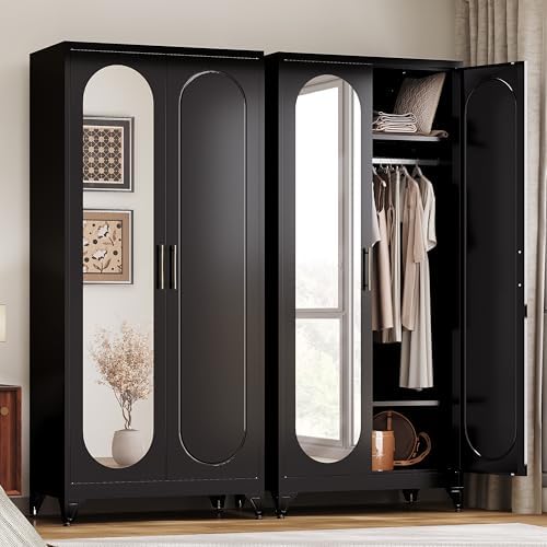 UNICOLY 71" Metal Armoire Wardrobe Cabinet with Mirror Doors