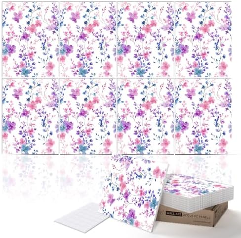 PINWELIFE® Acoustic Art Tiles – 8-Pack 12"x16" Sound Absorbing Panels, Seamless Wallpaper-Style Decorative Acoustic Wall Art, Echo Reduction for Home Studio/Office, Nano Tape Included