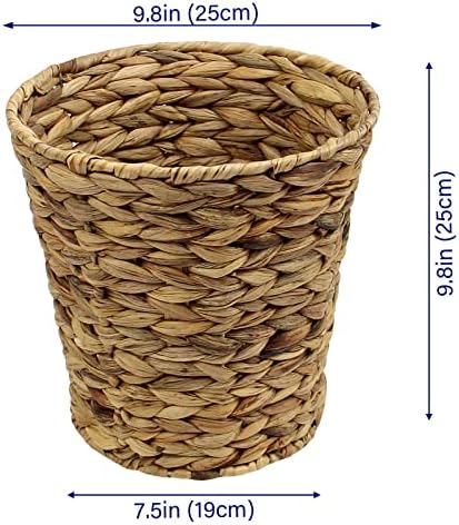 Casaphoria Round Water Hyacinth Garbage Baskets for Storage Natural Woven Hyacinth Laundry Rubbish Basket Durable Circular Waste Baskets Home Beautiful Decoration Storageworks Recycling Bin