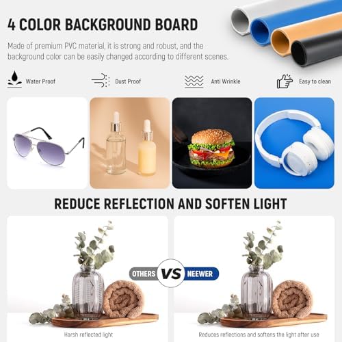 NEEWER Upgraded Photo Studio Light Box, 24"x24" No Glare, 4 Color Backdrops, Cleaning Cloth, 160 LEDs 5600K CRI97+ Folding Mini Desk Photo Booth for Jewelry Electronics Product Photography, LP60