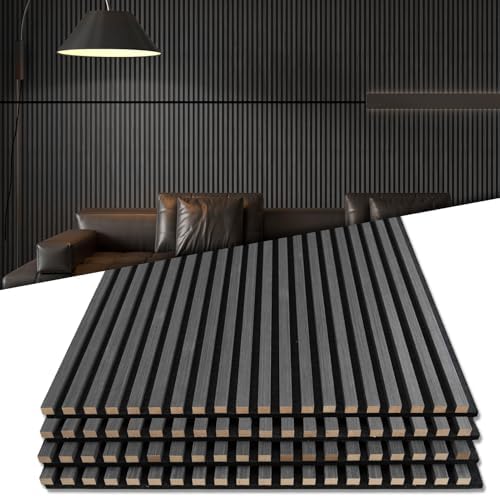 Art3d 3D Fluted Soundproof Wood Textured Slat Wall Panel, 4-Pack, Blackwood