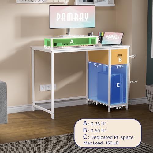 Pamray 39 Inch Small Computer Desk with Monitor Stand and Drawer for Gaming
