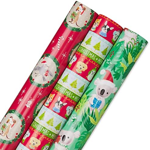 Papyrus Christmas Wrapping Paper Rolls for Kids, Forest Friends, Festive Friends, Koalas (3 Rolls, 90 sq. ft.)