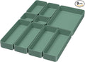 CHANCETSUI 9 Pcs Stackable Drawer Organizer Trays Set, Green, Multifunctional Storage for Vanity, Bathroom, Kitchen, Desk Drawer Organizer Office, PET Plastic | Sage Green Shallow Small Plastic Bins for Junk Organization
