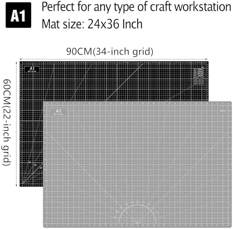 Headley Tools Thickened 24 x 36 Inch Self Healing Sewing Cutting Mat, A1 Rotary Cutting Sewing Mat for Crafts, Double Sided 5-Ply Table Cutting Board for Fabric Quilting Leather Hobby, Grey/Black
