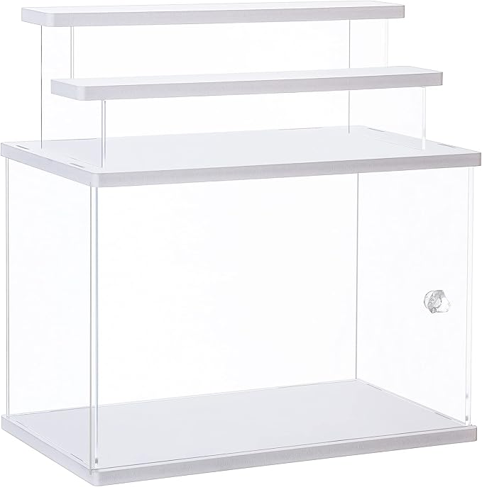 CECOLIC Acrylic Display Case Clear Display Storage Box Countertop Cube for Collectibles, Action Figures, Miniature Figurines Dustproof Protection Storage & Organizing (White, 12.4x7x8.6in)