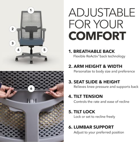 HON Ignition 2.0 ReActiv Ergonomic Office Chair, Lumbar Support, Nimbus