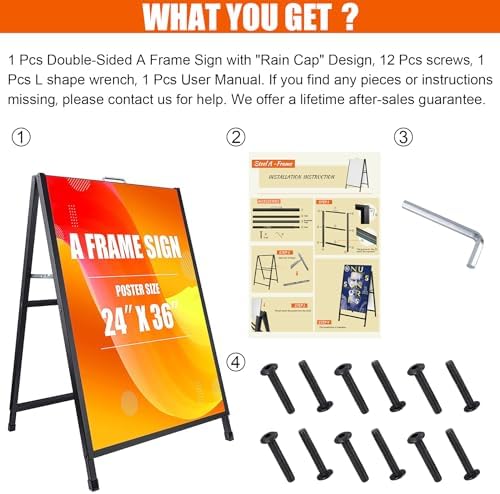 24 x 36 Inch A Frame Sign Portable Double-Sided Folding Sandwich Board with Carry Handle Heavy Duty Slide-in Sidewalk Signboard for Outdoor Street Advertising Poster
