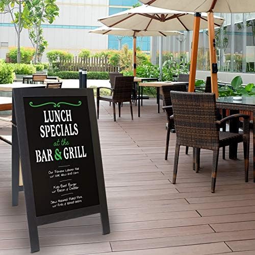 Excello Global Products Black A-Frame Chalkboard - 40"x20" Wooden Standing Sign with Markers & Stencils, Handcrafted Sidewalk Display