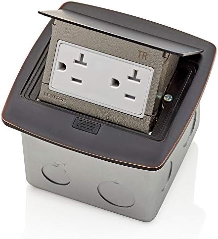 Leviton Pop-Up Floor Box with 20 Amp, Tamper-Resistant Outlet, PFTR2-BZ, Bronze
