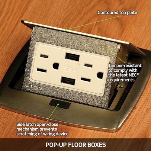 Leviton Pop-Up Floor Box with 15 Amp, Tamper-Resistant Outlet, Brass, PFTR1-BR